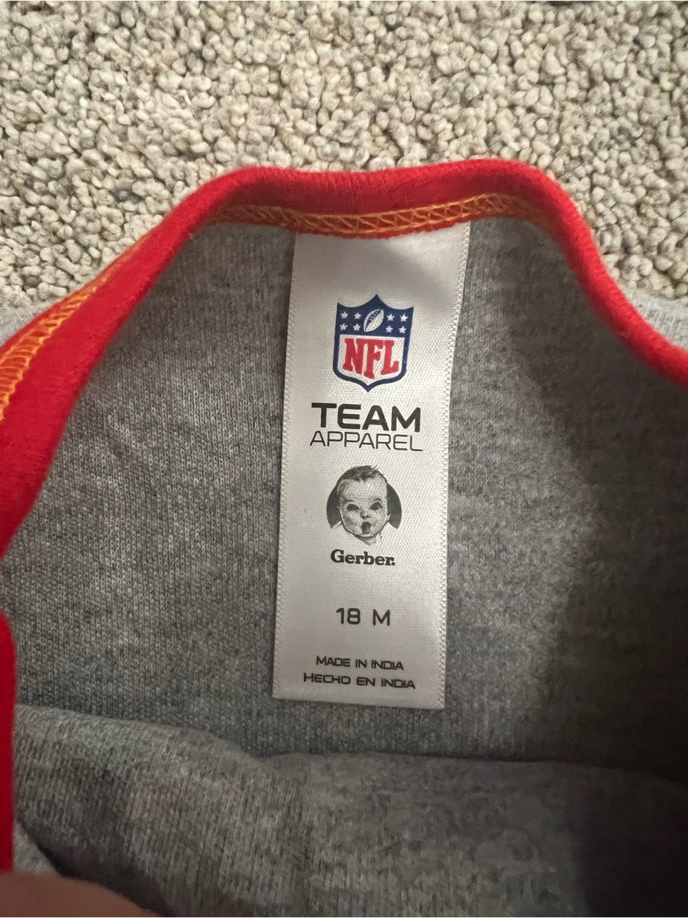 Gerber Chiefs 'Touchdown' Football Sports Grey & Red Long-Sleeve One-Piece 18M - Picture 4 of 5